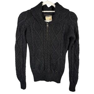 TNA Charcoal/Black Zip-Up Merino Wool Blend Sweater Size XXS Cozy Fall Winter